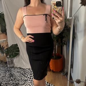Max Studio Colorblock Bodycon Knee Length Knit Dress Pink Black Size XS Y2K